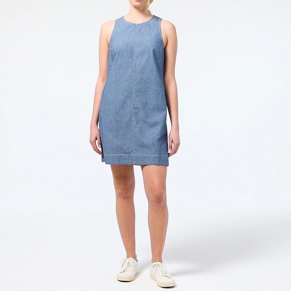 J‎ Crew New sleeveless chambray shift dress crew neck blue button back